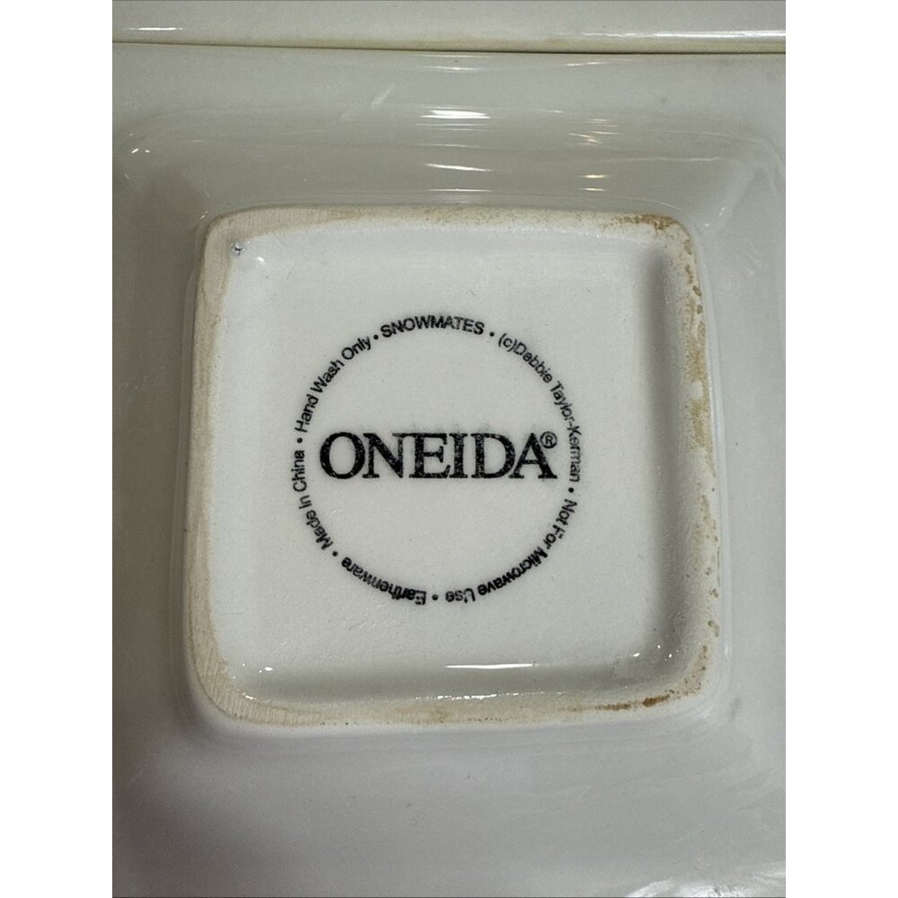 2 Snowmates Oneida Debbie Christmas Beige Square Serving Tray Snowman 5' & 7.5' - Picture 9 of 9